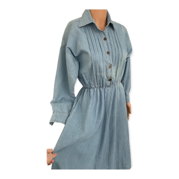 80s Chambray Dress Carol Anderson Long Sleeve Vintage AS IS Bleached - Picture 1 of 7